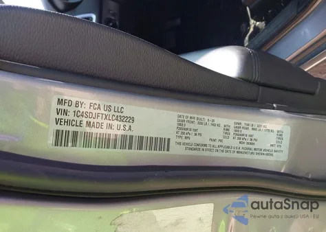 2020 Dodge Durango Pursuit Awd из США, поврежденный, VIN 1C4SDJFTXLC432229